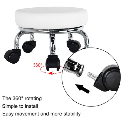 WKWKER Roller Seat PU Leather Low Round Rolling Stool Small Chair with Universal Swivel Caster Wheels for Home Office Garage Shop Fitness