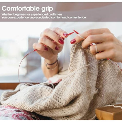 Interchangeable Circular Knitting Needles Set Sizes US 2.5, 3, 4, 5, 6, 7, 8, 9, 10, 10.5, 11, 13, 15 with Cables, Accessories and Case (Rose Red)