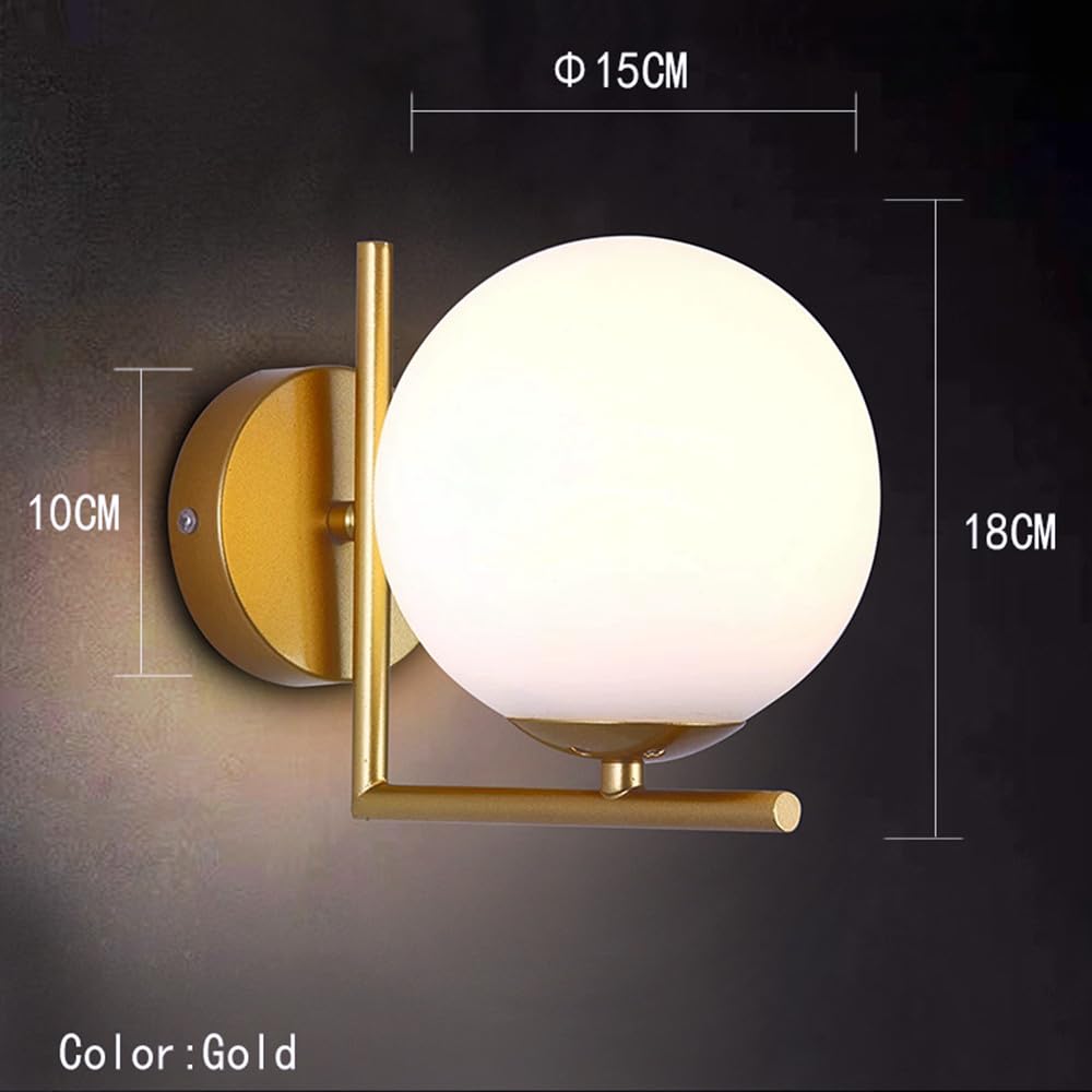 KRUIHAN Modern Gold Wall Lights,Indoor Wall Lighting Fixtures with Glass Shade,LED Wall Sconces Wall Mounted Lamp for Bedroom Bedside Hallway Living