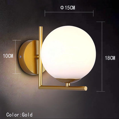 KRUIHAN Modern Gold Wall Lights,Indoor Wall Lighting Fixtures with Glass Shade,LED Wall Sconces Wall Mounted Lamp for Bedroom Bedside Hallway Living
