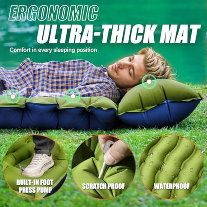 Yuzonc Camping Sleeping Pad, Ultralight Inflatable Camping Mat with Pillow Built-in Foot Pump Portable Inflatable Sleeping Pads Compact for Outdoor Camping, Backpacking, Hiking, Tents