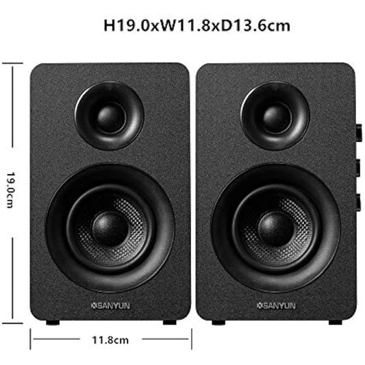 Sanyun SW208 3" Active Bluetooth 5.0 Bookshelf Speakers - 60W Carbon Fiber Speaker Unit - Built-in 24bit DAC - Dynamic 3D Surround Sound - 2.0 Computer PC Monitor Gaming Speakers (Pair, Black)