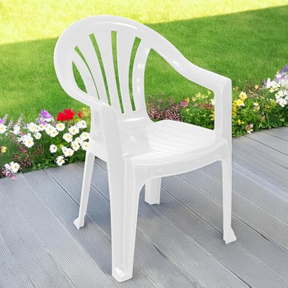 CrazyGadget® Plastic Garden Low Back Chair Stackable Patio Outdoor Party Seat Chairs Picnic White