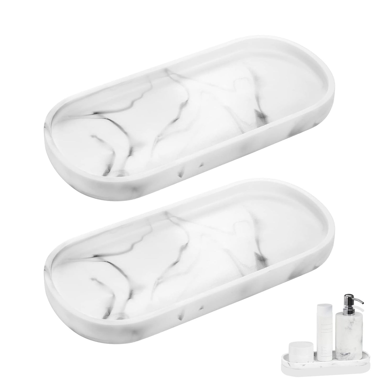 XINSUO? 2 Pieces Oval Shatterproof Bathroom Tray,Trays for Cosmetics,Silica Vanity Tray,For candles,Small Cosmetics,Easy to clean and reusable(25 x 11