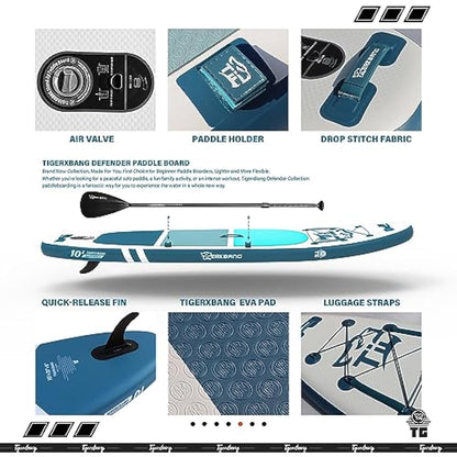 TIGERXBANG Stand Up Paddle Boards 10'6" x 32" x 6"丨10' x 31" x 6" with Premium SUP Board Accessories, Inflatable Paddle Boards for Adults/Kids Stand Up PaddleBoarding