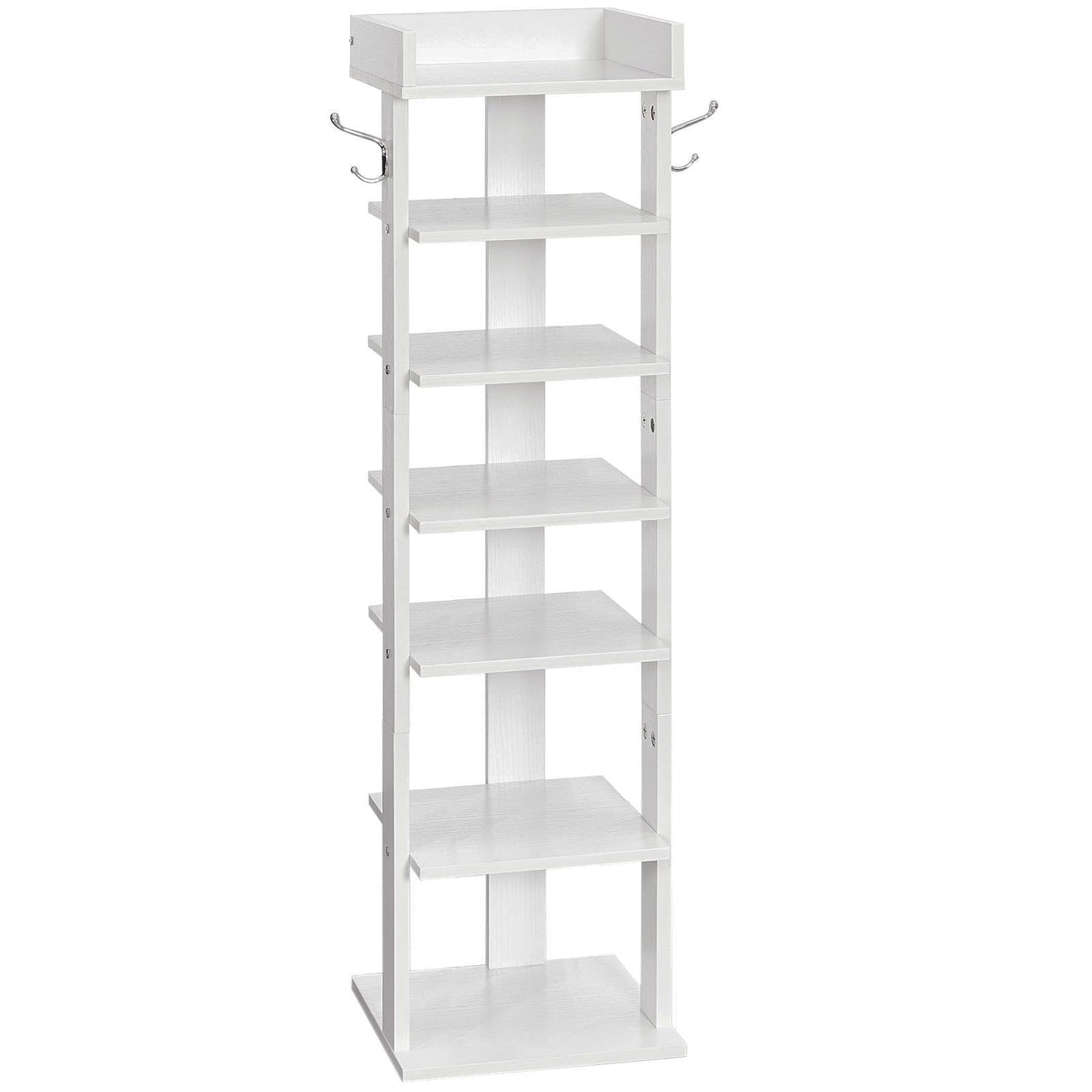 HOOBRO Vertical Shoe Rack, 7 Tier Shoe Storage Organizer with Hooks, Narrow Shoe Rack for 7 Pairs, Space Saving, Stable and Strong, for Entryway