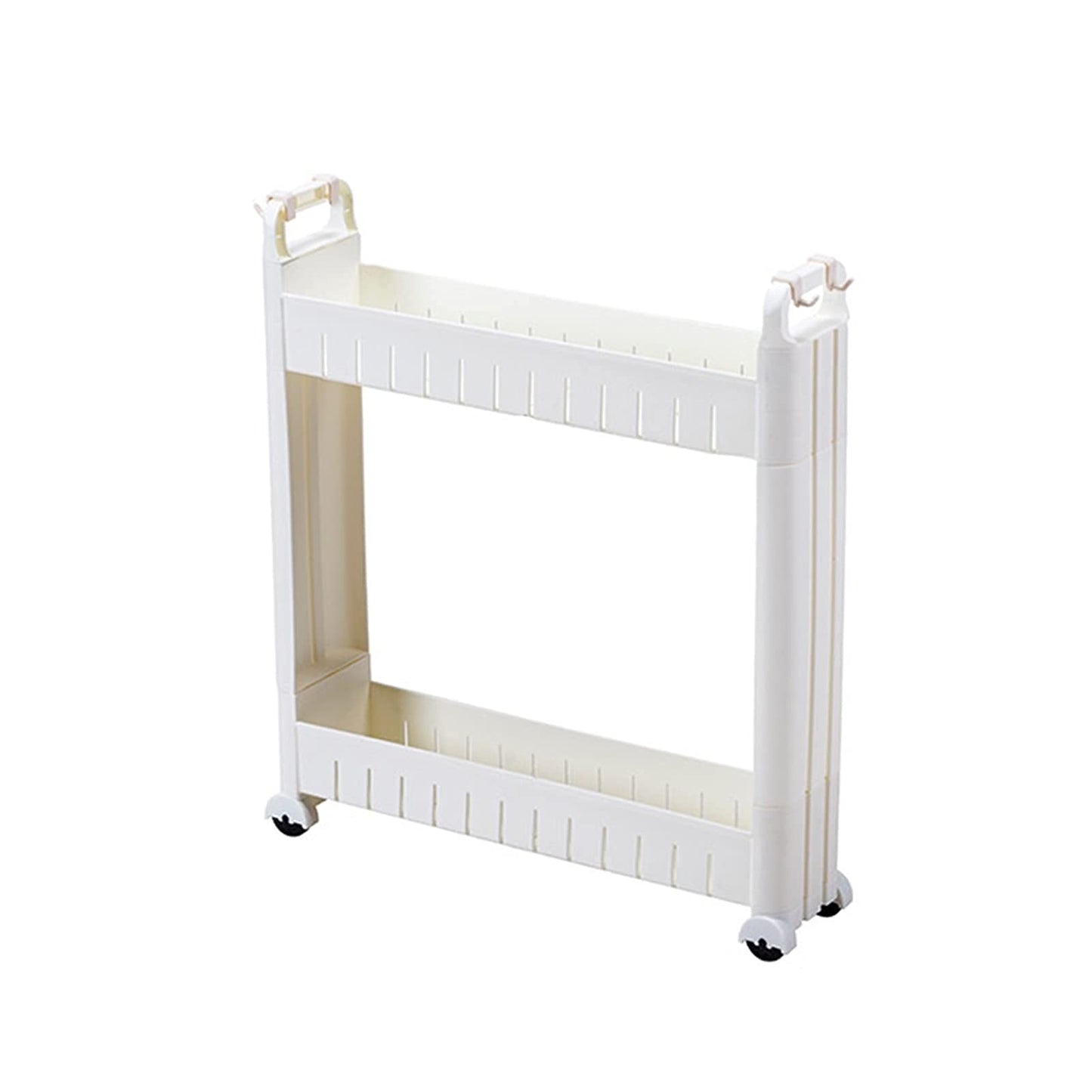 10cm Wide Kitchen Cart, White Shelving Unit, Storage Trolley with Wheels for Kitchen Bathroom Office Laundry, with Handles, with Extra Hooks