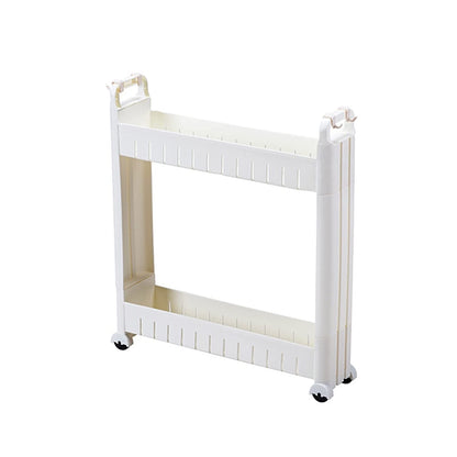 10cm Wide Kitchen Cart, White Shelving Unit, Storage Trolley with Wheels for Kitchen Bathroom Office Laundry, with Handles, with Extra Hooks