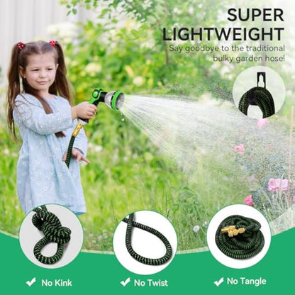 Expandable Garden Hose Pipe, Upgraded 3-Layer Latex No-Kink Flexible Water Hose, 3/4"&1/2" Metal Connectors, 10 Function Spray Nozzle 50FT