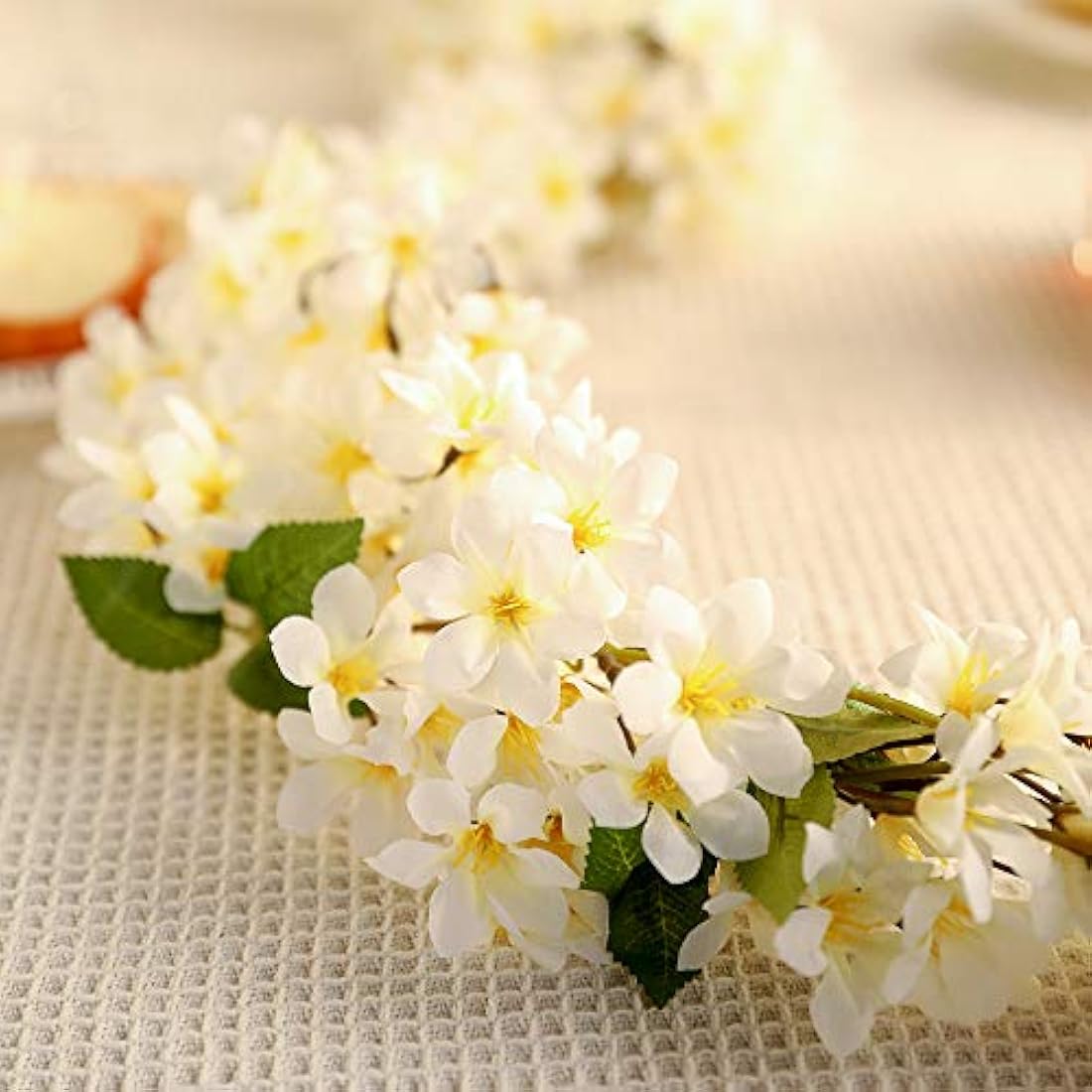 JUSTOYOU 2 Pcs 5.7FT Artificial Sakura Cherry Blossom Flowers Hanging Vine Fake Sakura Garland Fake Oriental Cherry Wreath Home Garden Party Wedding Decor (Cherry White, 2 PCS)