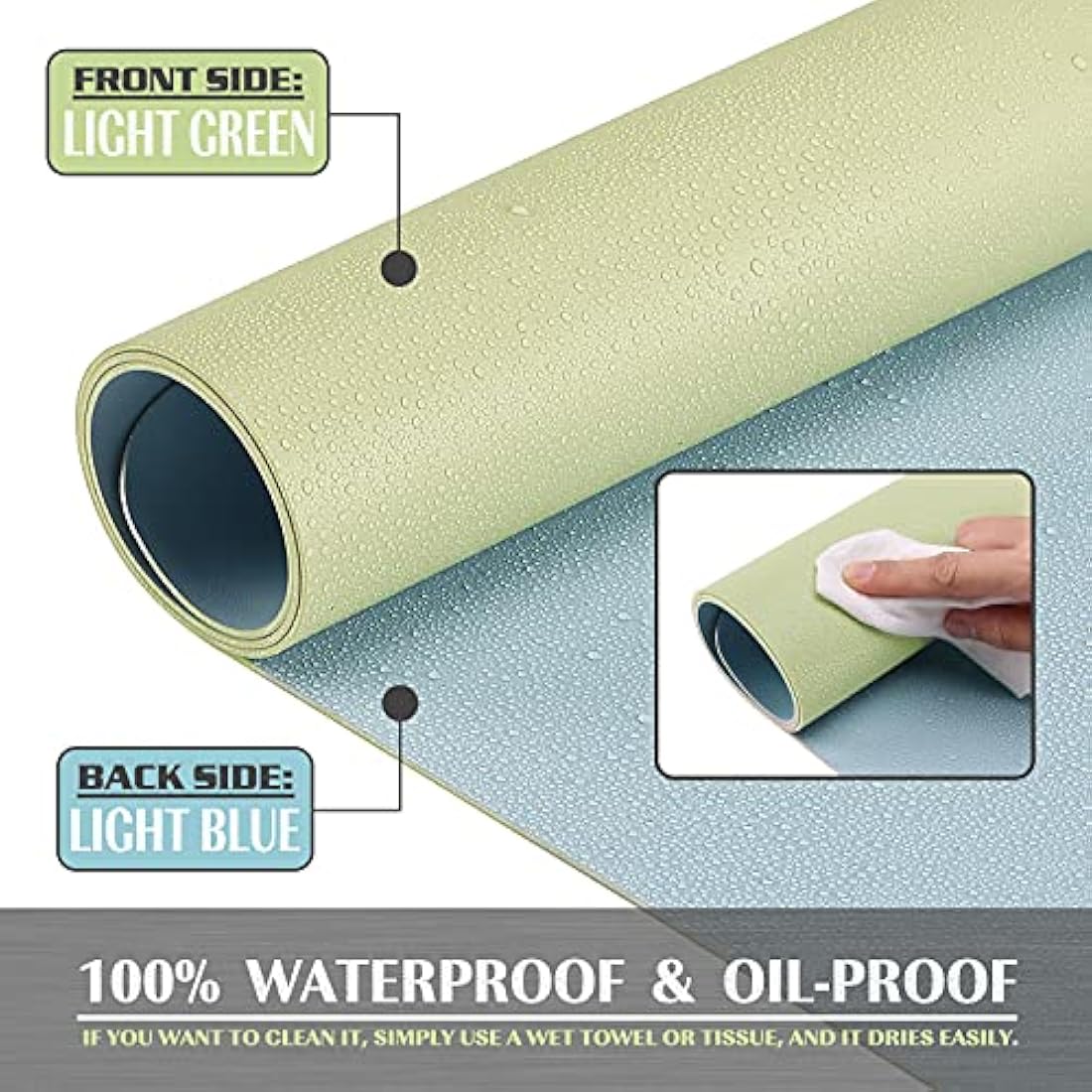 K KNODEL Small Office Leather Desk Mat, Mouse and Keyboard Pad, Computer and Laptop Mat, Desktop Protector and Cover, Writing Pad and Blotter (60x35cm, Light Green)