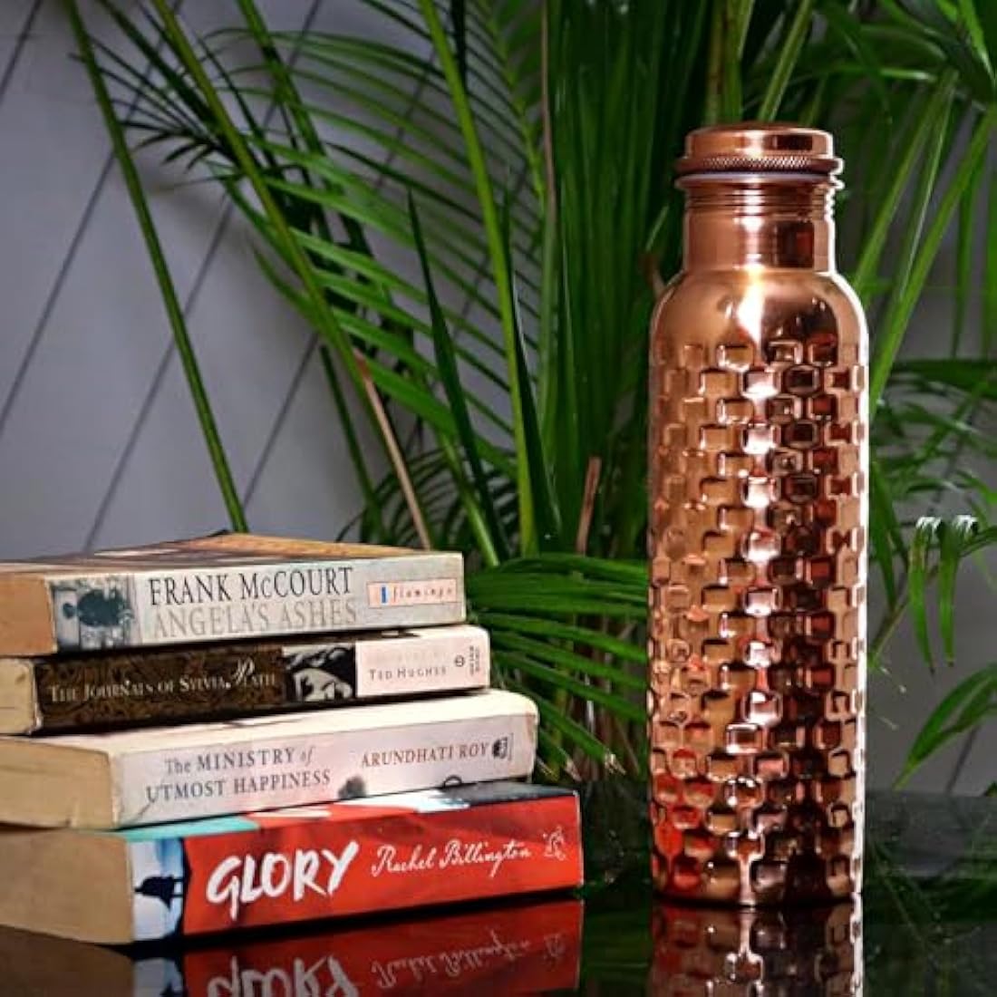 Craft Trade Set of 2 Diamond Pure Copper Bottle with Lid and Carry Bag for Drinking Water BPA Free Leak Proof Boosts Immunity & Liver Health, Ayurveda Inspired 34oz - 1 Litre Natural