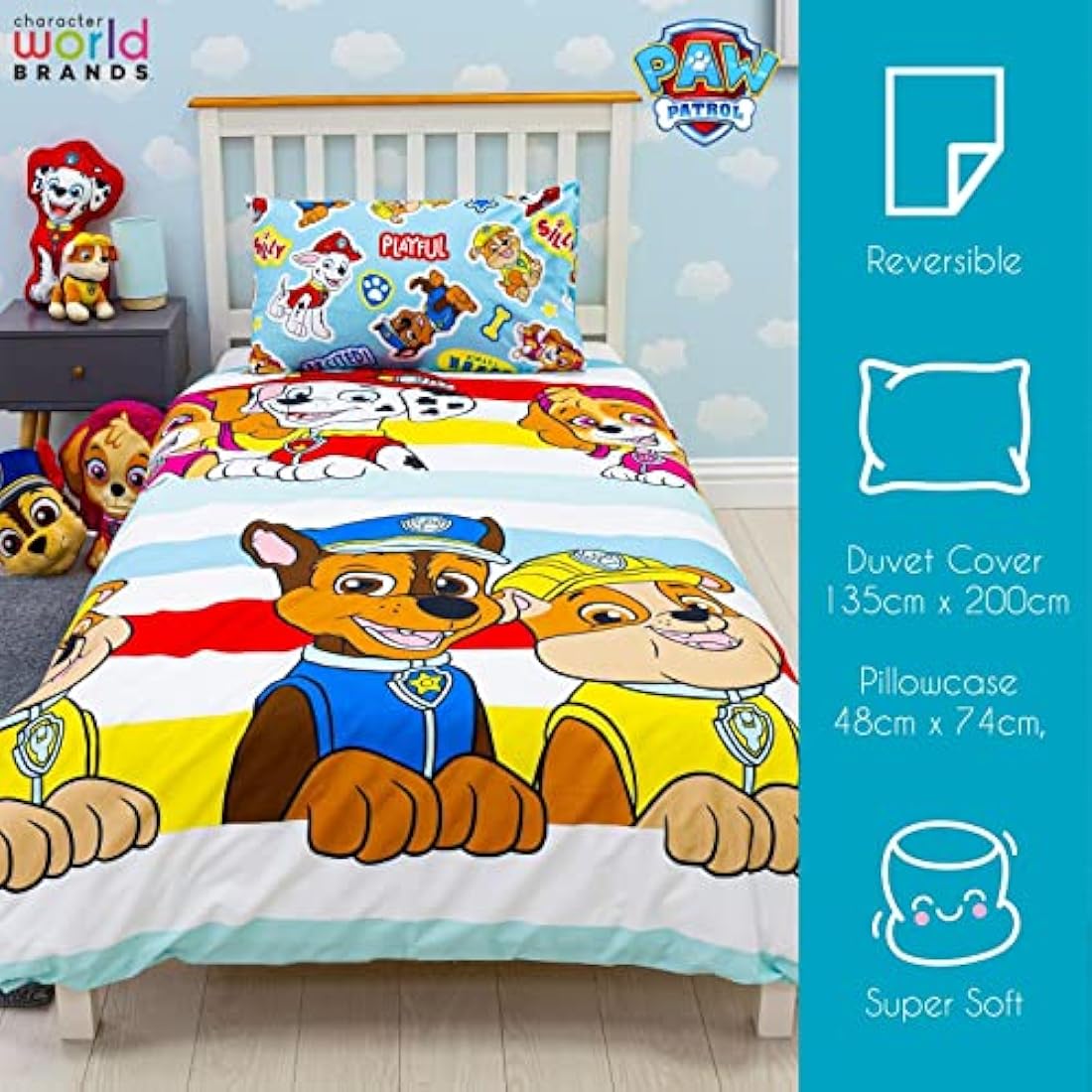 Paw Patrol Official Single Childs Duvet Cover Set | Pupster Design Reversible 2 Sided Bedding Including Matching Pillow Case | Brands Single Bed Set