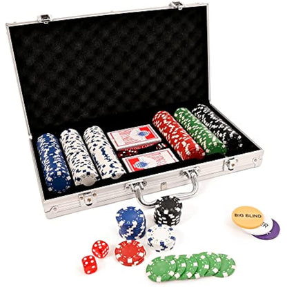 M.Y Texas Hold'em Poker Set - 300 Piece Set in Aluminium Case with 11.5g Heavyweight Poker Chips 2 Decks of Playing Cards Dealer Big Blind and Small Blind Buttons and 5 Dice