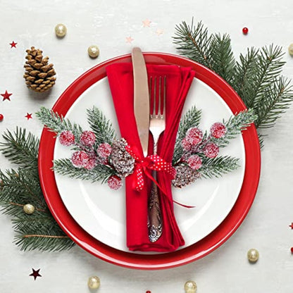 ELECLAND 10 Pcs Christmas Picks Decorations Artificial Pine Branches Stems Spray with Pine Cones Faux Pine Picks Red Berry Holly Leaves for Craft Floral Christmas Wreath Picks Ornaments, Red