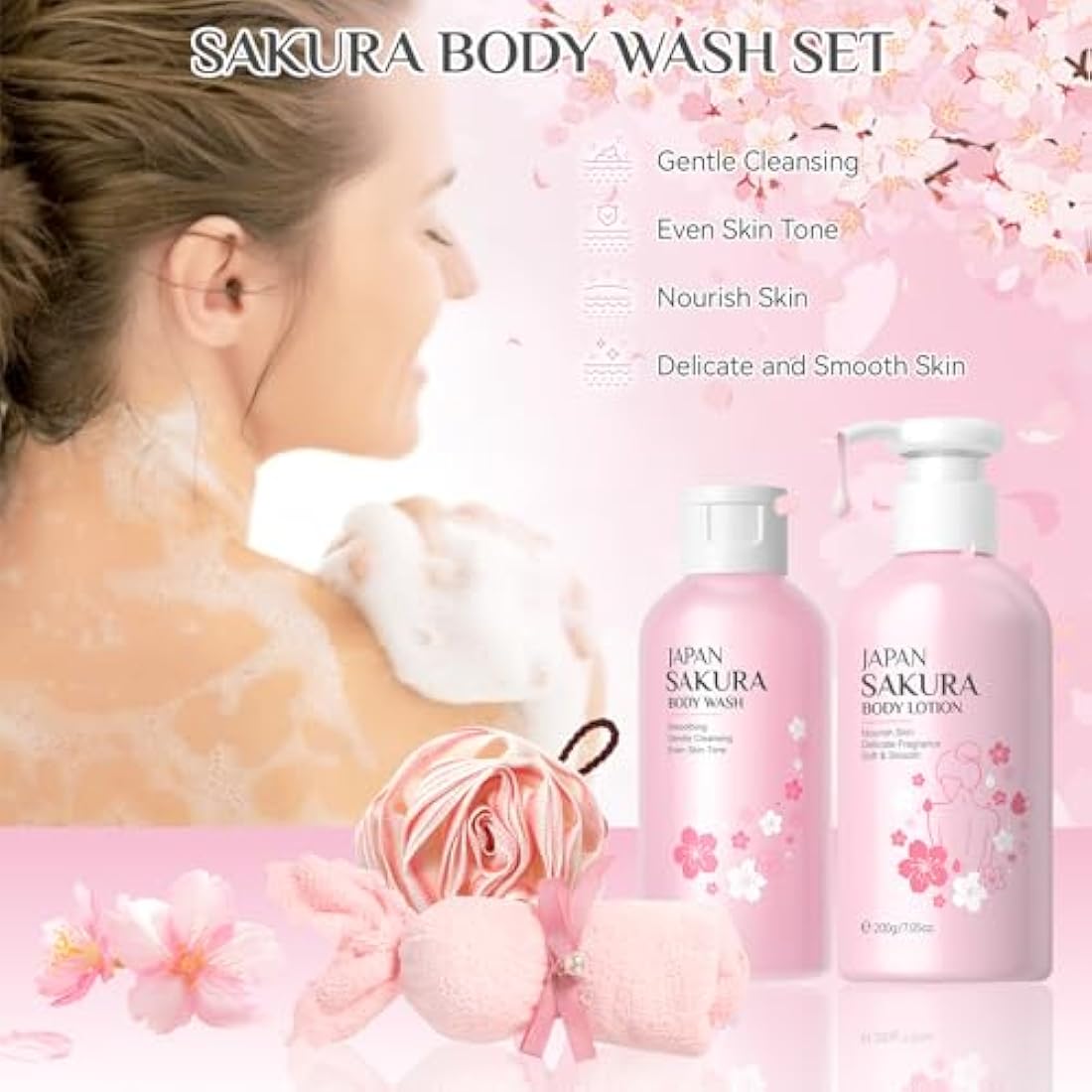 9 Pcs Bath Gift Sets, Pamper Gifts for Women, Sakura Bath Sets for Women Gifts with Body Wash, Lotion, Soap, Bath Bomb, Scrub, Hand Cream & Lip Mask, Home Spa Skincare Gift Set for Mom Teen Girls
