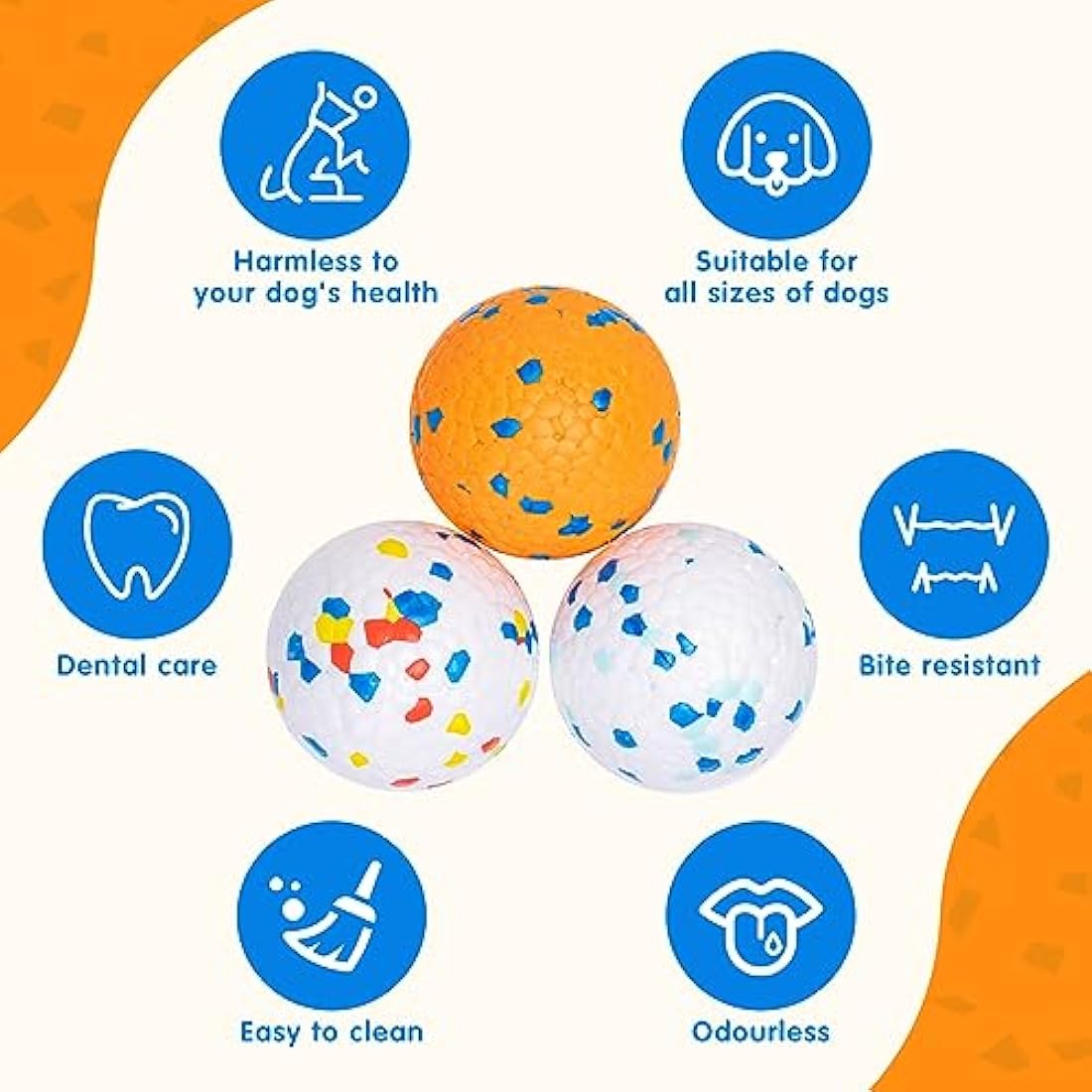 Nobleza 3 Pack Dog Balls Toys, Indestructible Dog Ball Toy, Nature Rubber High Bounce Solid Dog Balls for Throw and Fetch, Durable Floating Interactive Dog Toys, Medium, D6.3cm/2.48''