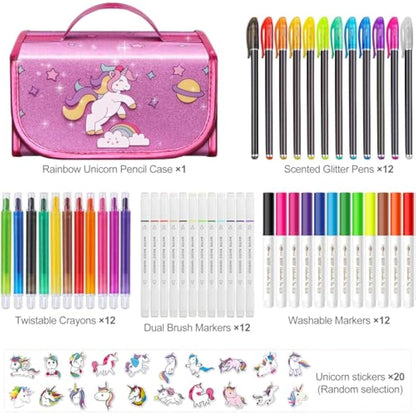 Hot Bee Unicorn Gifts for Girls 4 5 6 7, Unicorn Pencil Case Stationary Sets, Girl Toys Age 4-7, Drawing Colouring Set for Kids, Art and Crafts for Kids 4-6, Birthday Presents for Girls