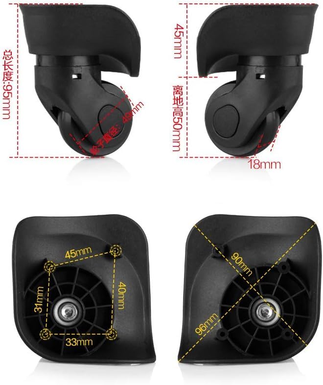 Tyenaza Luggage Replacement Wheels, 2 Black Swivel Casters, 360° Rotation