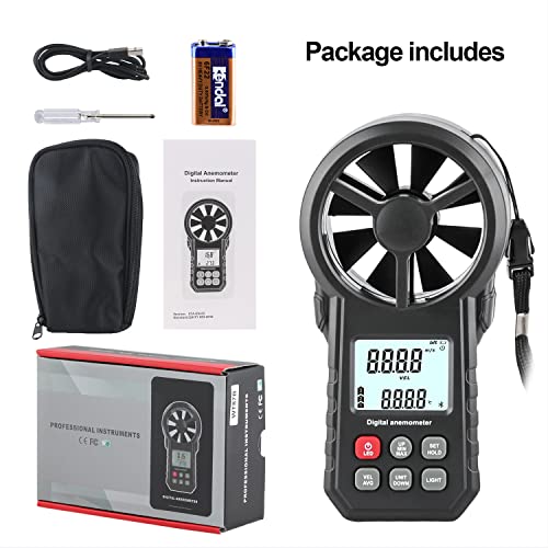 Digital Anemometer, Handheld Wind Speed Meter with Temperature/Humidity Sensor, USB & Bluetooth Connectable Air Flow Meter Wind Gauge for CFM/Drone/HVAC/Sailing/Surfing/Kite Flying