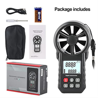 Digital Anemometer, Handheld Wind Speed Meter with Temperature/Humidity Sensor, USB & Bluetooth Connectable Air Flow Meter Wind Gauge for CFM/Drone/HVAC/Sailing/Surfing/Kite Flying