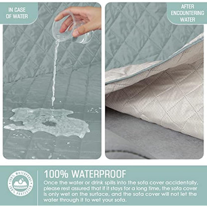 TAOCOCO Sofa Covers 100% Waterproof Sofa Slipcovers 3 Seater,Non Slip Cover for Kids/Dogs/Pets,Washable Sofa Protector with Elastic Strap(Mint Green,UPDATE of Cloth)