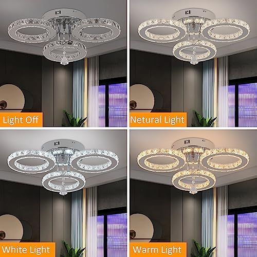 VETRULUS LED Ceiling Light Modern Dimmable with Remote Control Crystal Chandeliers Flush Mount Light Fixture for Living Room Bedroom Kitchen