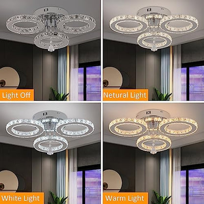 VETRULUS LED Ceiling Light Modern Dimmable with Remote Control Crystal Chandeliers Flush Mount Light Fixture for Living Room Bedroom Kitchen