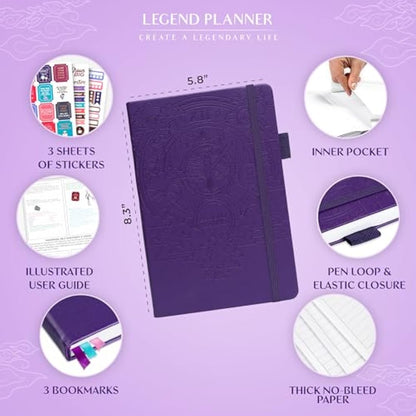 Legend Planner Hourly Schedule – Weekly & Daily Organizer with Time Slots. Appointment Book Journal for Work, Undated, A5 (Purple)