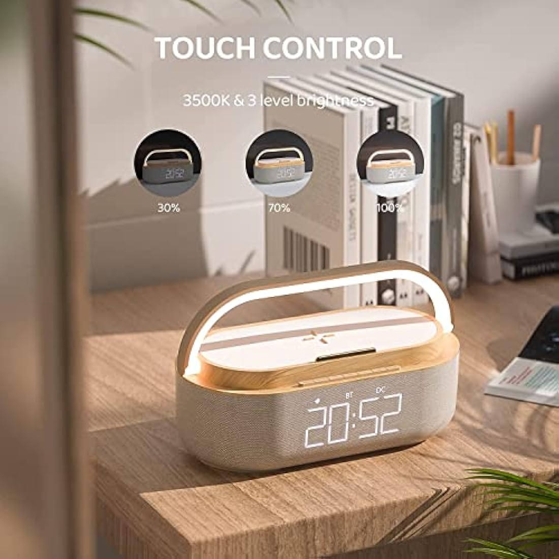 COLSUR Radio Alarm Clock Bluetooth Speaker, 15W Wireless Charger Alarm Clocks Bedside, Night Light, Loud Volume for Heavy Sleepers, Snooze, Dimmable LED Display, 2500mAh Battery