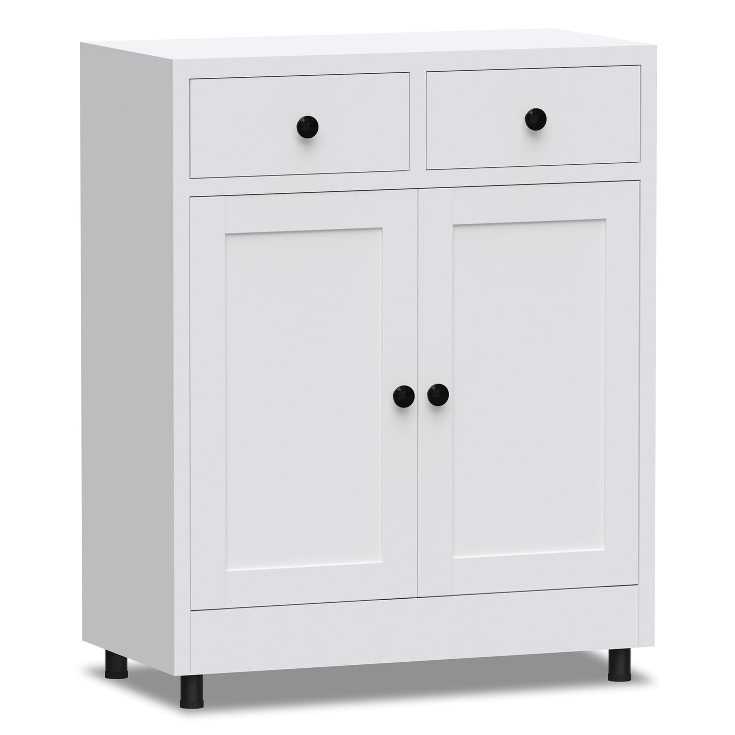 JINKUR Metal Storage Cupboard with 2 Drawers and Adjustable Shelf, Sideboard Buffet Cabinet for Home, Office, Hallway, Entryway, Living Room