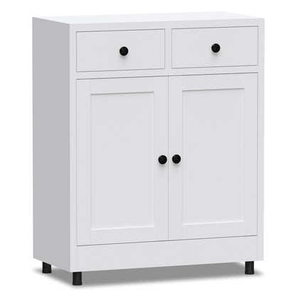 JINKUR Metal Storage Cupboard with 2 Drawers and Adjustable Shelf, Sideboard Buffet Cabinet for Home, Office, Hallway, Entryway, Living Room