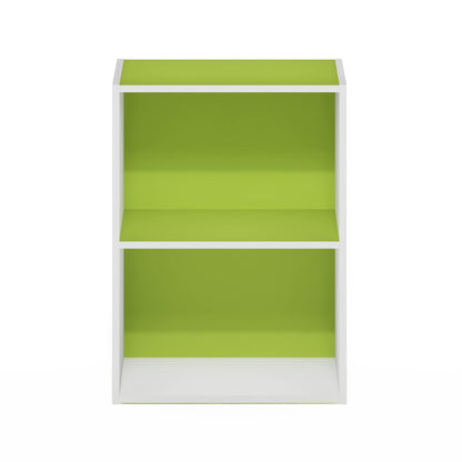 Furinno LUDER Book Shelf, 2-Tier Modern Bookshelf, Open Shelves Bookcase 9 x 16 x 21, for Living Room, Bedroom, Home Office, Green/White