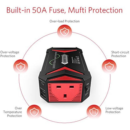 BESTEK 300W Pure Sine Wave Power Inverter 12V to 240V 230V with 4.8A Dual Smart USB Ports Car Adapter Charge Your Laptop iPad iPhone Tablet Consoles & More