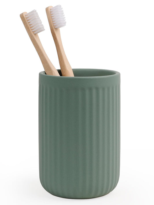 Autumnlife Toothbrush Holder Ceramic, 12 oz Green Mouthwash Cup Bathroom Tumbler for Vanity Countertop, Bathroom Organiser for Toothbrush, Toothpaste,