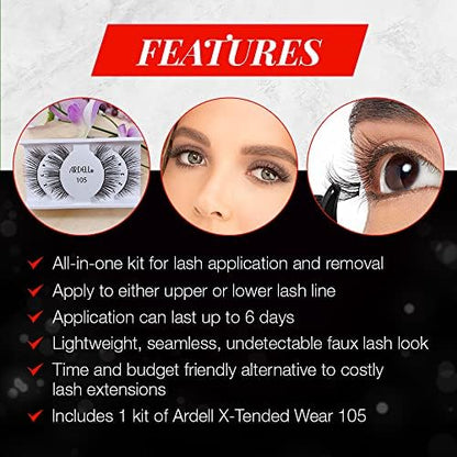 Ardell False Eyelashes X-Tended Wear 105 Black Natural Lash Clusters Personalised Lasts Up To 6 Days Seamless Vegan-Friendly Eyelashes