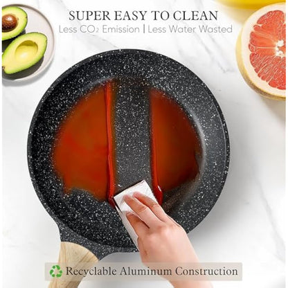 Terlulu Induction Hob Pots and Pans Set - 13pcs Nonstick Cooking Pans Set, Black Granite Cookware Set with Lid, Non Stick Saucepan Set, Frying Pan Set, PFAS PTFE PFOA PFOS Free