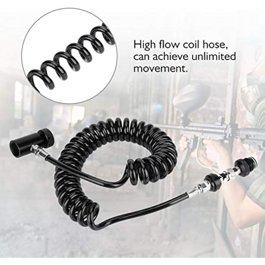 Demeras Paintball Hose for HPA/CO2, Black, Copper, Rubber, Aluminium, 4500 PSI, 1 Pack, Paintball Activities, Remote Coil Cylinder Connection Valve Hose