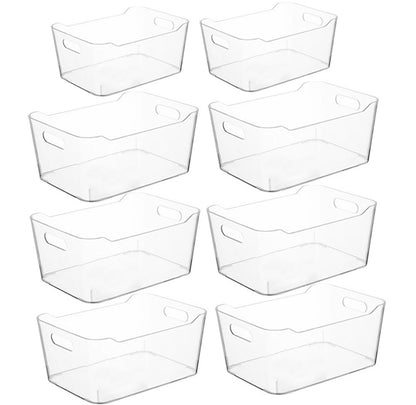 Grace Store 8PCS Clear Plastic Organiser Storage Versatile Kitchen Organiser Tray for Desk, Makeup, Bathroom, Kitchen Pantry Cabinet