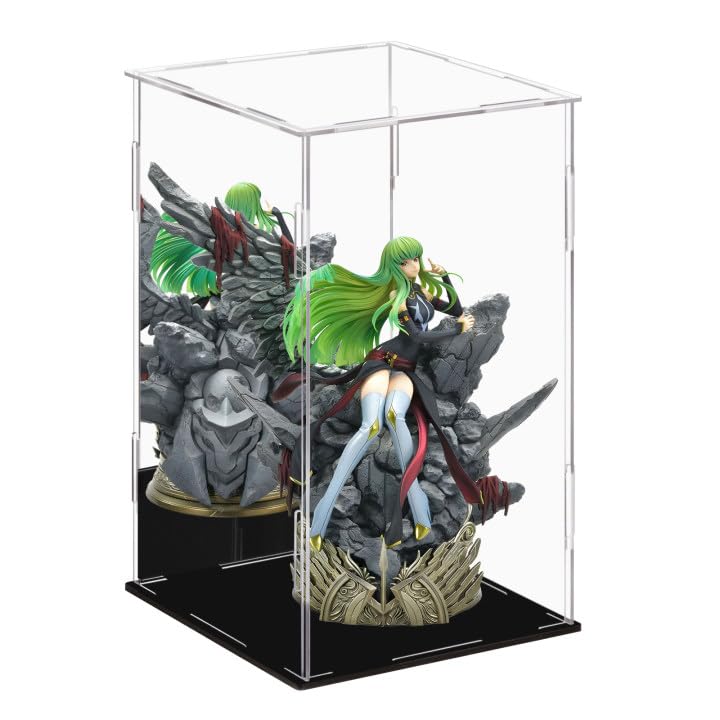 Dezzer Acrylic Display Case Box with Black Base, Assemble Countertop Clear Acrylic Dustproof Protection Showcase for Action Figures Toys