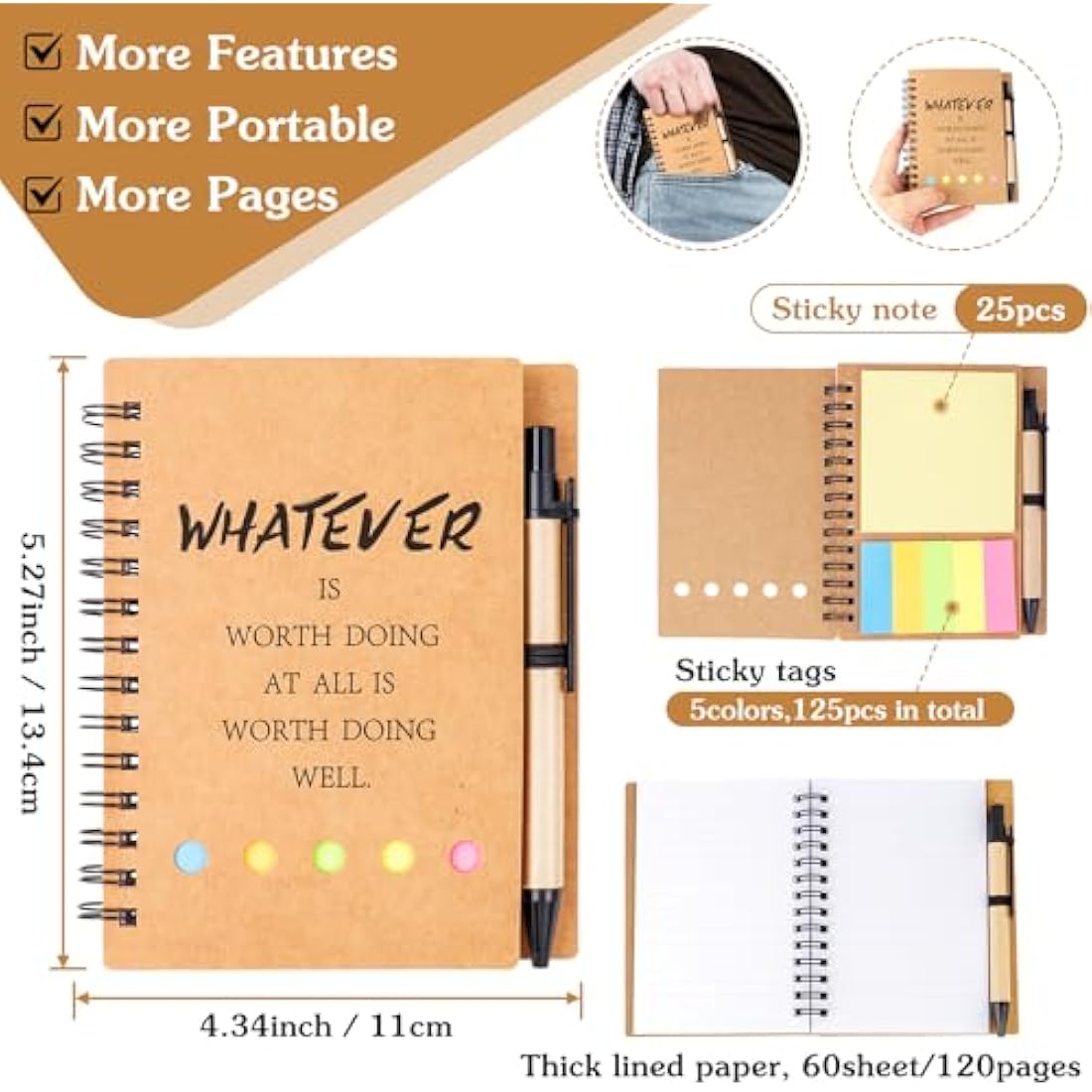 Spiral Notebook,42 Set Thank You Gifts Inspirational Spiral Notebook Portable Prayer Journal Pocket Notepad Employee Appreciation Gifts Bulk Journals Lined Note Pad for Home/School/Office Supplies