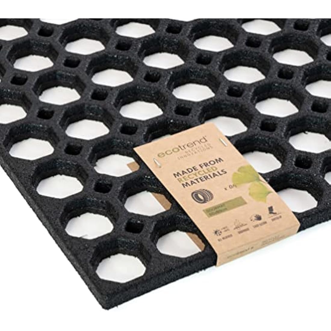 Honeycomb Outdoor Rubber Doormat Boot Scraper Front Door Mat, Heavy Duty Recycled Rubber with Drainage Holes, Anti Fatigue Dirt Scraper Playground Garden Matting (120x80cm, 1.3cm Thick, Extra Large)