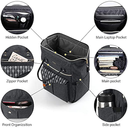 RJEU Backpack, School Backpack for Uni Leisure Job, Beautiful and Sophisticated Daypack with Laptop Compartment & Anti Theft Pocket, Waterproof Backpack Gifts for Mum Girl For Birthday, Hy58-black