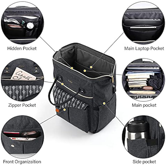 RJEU Backpack, School Backpack for Uni Leisure Job, Beautiful and Sophisticated Daypack with Laptop Compartment & Anti Theft Pocket, Waterproof Backpack Gifts for Mum Girl For Birthday, Hy58-black