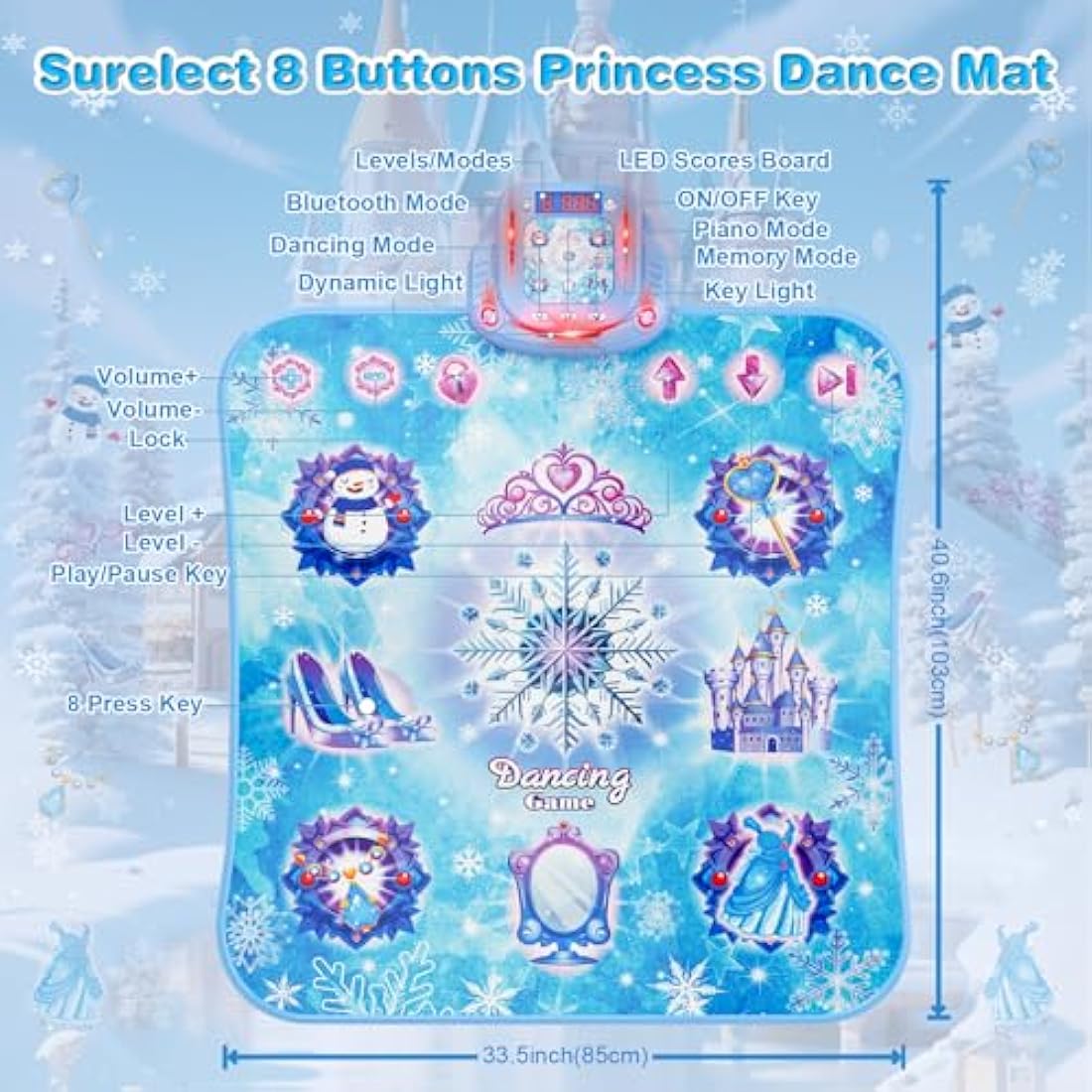 Dance Mat for 3-12 Year Old Girls, Electronic Dance Pad with 8 Button & Wireless Bluetooth, Music Dance Toy Birthday Xmas Gifts for Kids 3 4 5 6 7 8 9 10+ Year Old