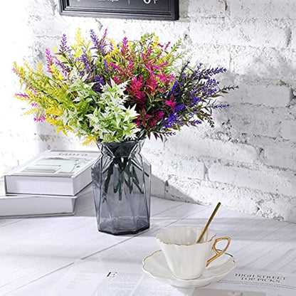 Xinnun 24 Bundles Flowers Outdoor Plants Fake Lavender Plant Artificial Greenery Decoration UV Resistant Plastic Faux Flowers for Home Garden Porch Courtyard Outdoor Indoor