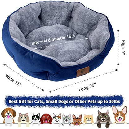 Asvin Medium Dog Bed for Medium Dogs, Large Cat Beds for Indoor Cats, Pet Bed for Puppy and Kitty, Extra Soft & Machine Washable with Anti-Slip & Water-Resistant Oxford Bottom, Blue, 25 inches