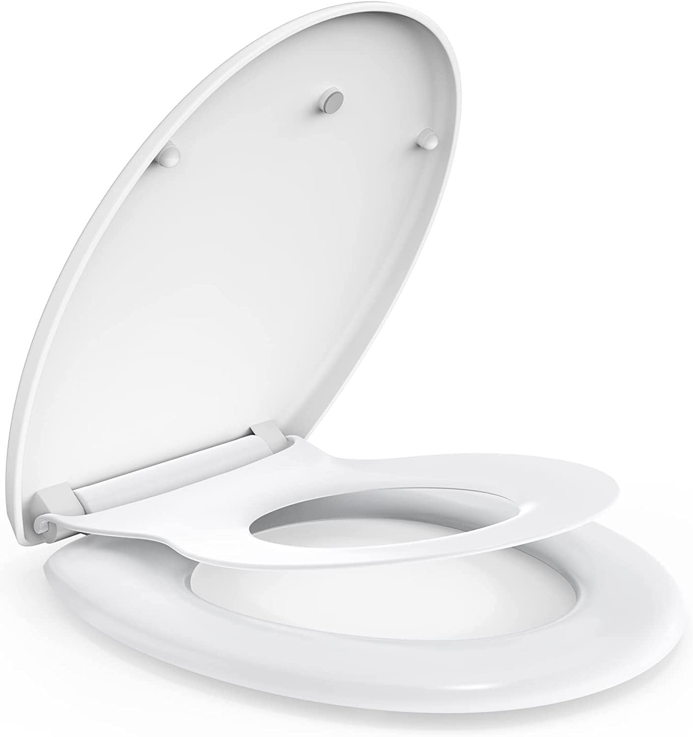 Toilet Seat, MUJIUSHI Slow Close 2-in-1 Family Toilet Seat with Built in Potty Training Child Seat, Detachable Magnetic Kids Seat Cover, Standard O