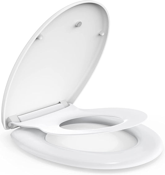 Toilet Seat, MUJIUSHI Slow Close 2-in-1 Family Toilet Seat with Built in Potty Training Child Seat, Detachable Magnetic Kids Seat Cover, Standard O