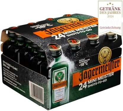 Jägermeister Herbal Liqueur | 24x2cl Miniature Pack | 35% ABV | German Liqueur | Spirits | 56 Herbs & Botanicals | Best Served as an Ice Cold Shot